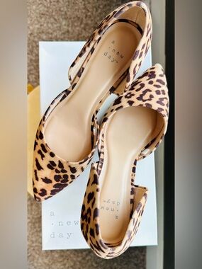 a new day Leopard Print Pointed D'Orsay Flats - Tan, Brown